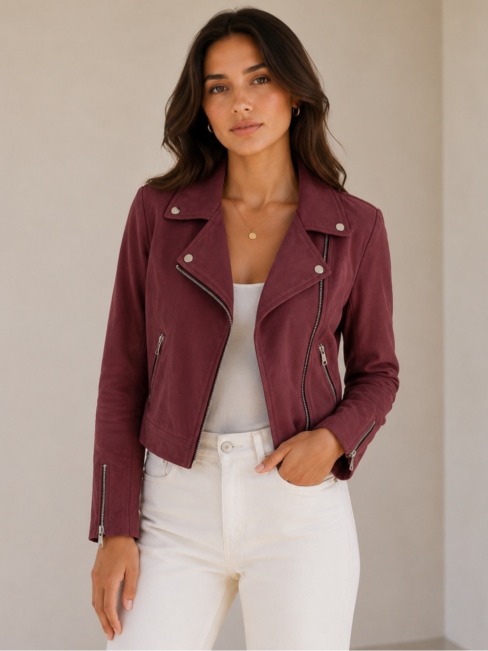 Women's Burgundy Moto Jacket